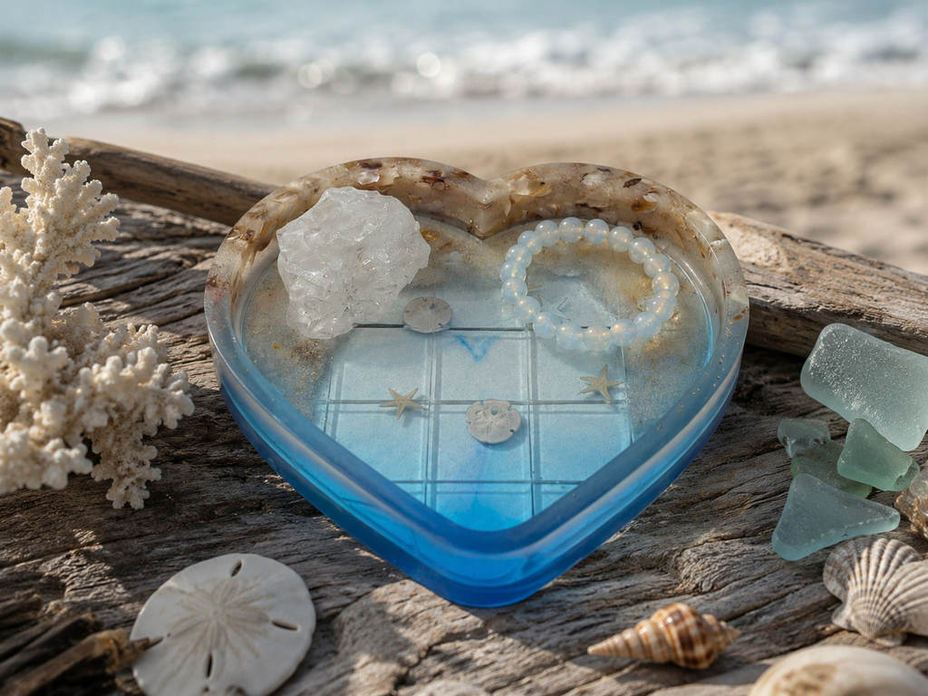Ocean Treasures Heart Dish – 7" Resin Trinket Tray