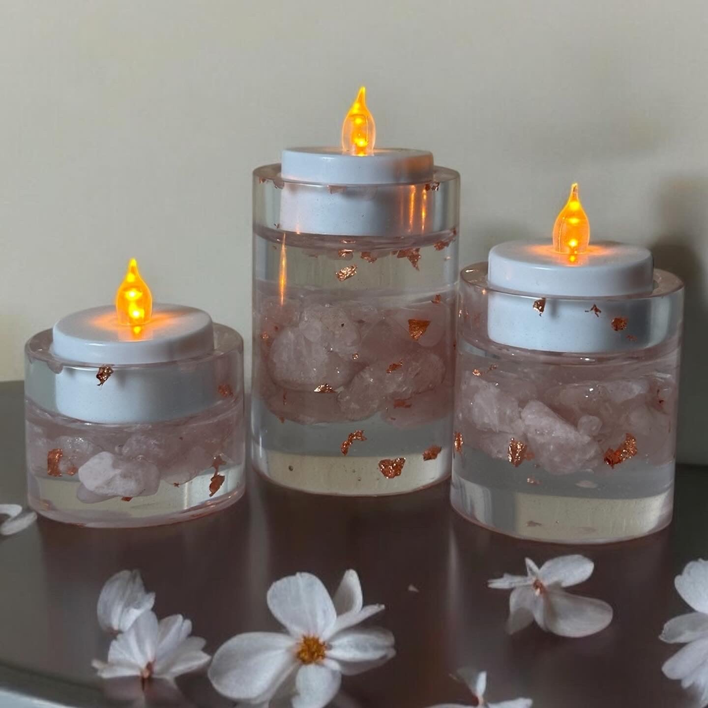 Rose Quartz Tea Light Holder Set (Set of 3)