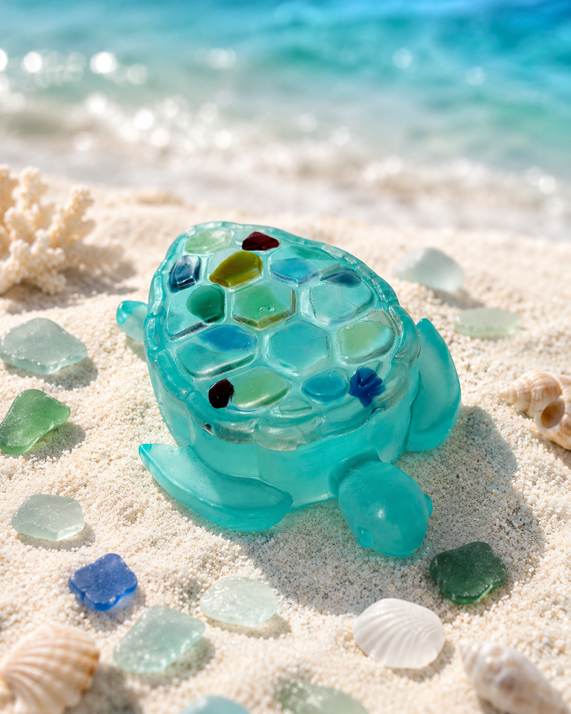 Sea Glass Turtle Trinket Box