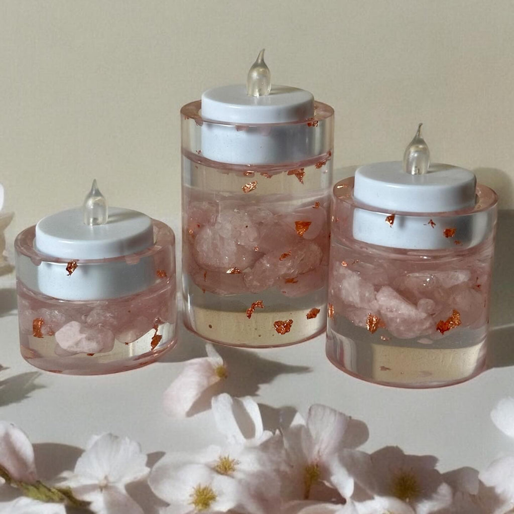 Rose Quartz Tea Light Holder Set (Set of 3)