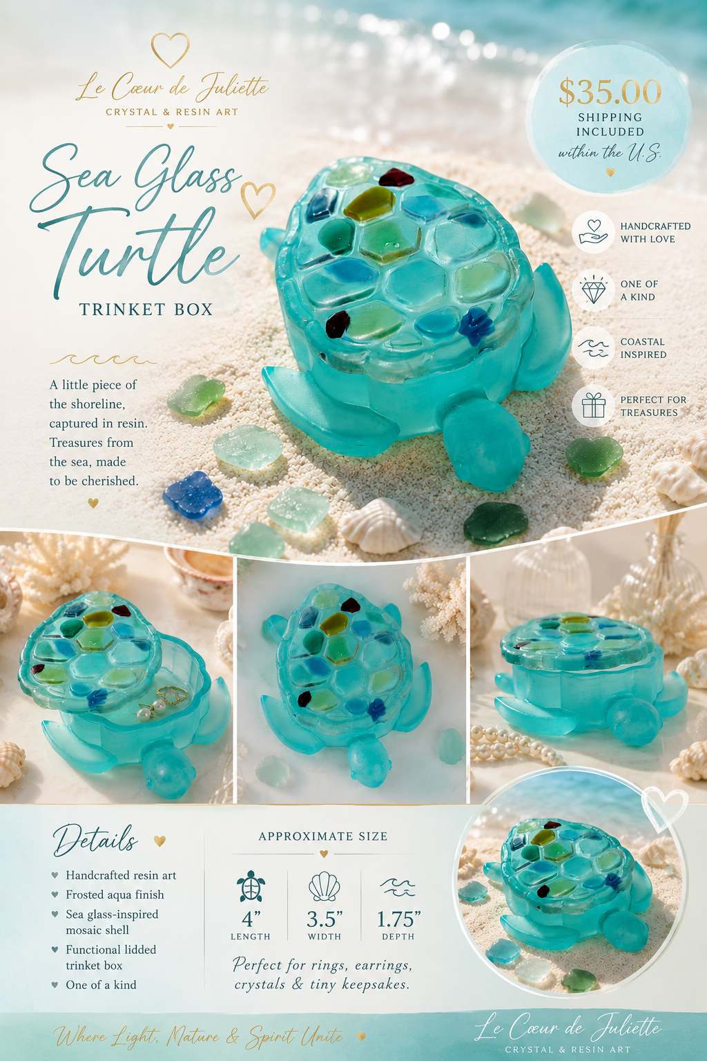 Sea Glass Turtle Trinket Box