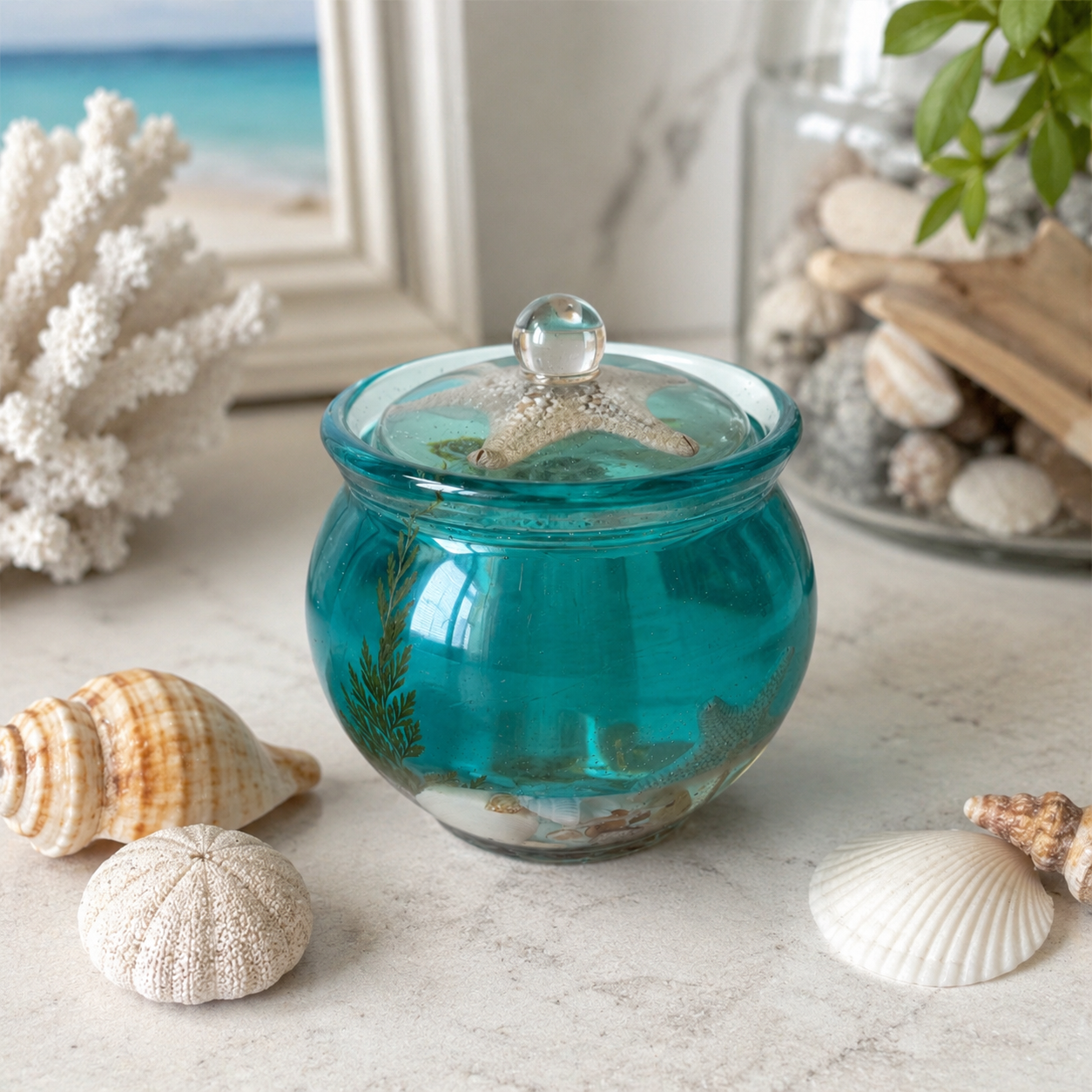 Ocean Starfish Keepsake Jar – Handmade Resin Art