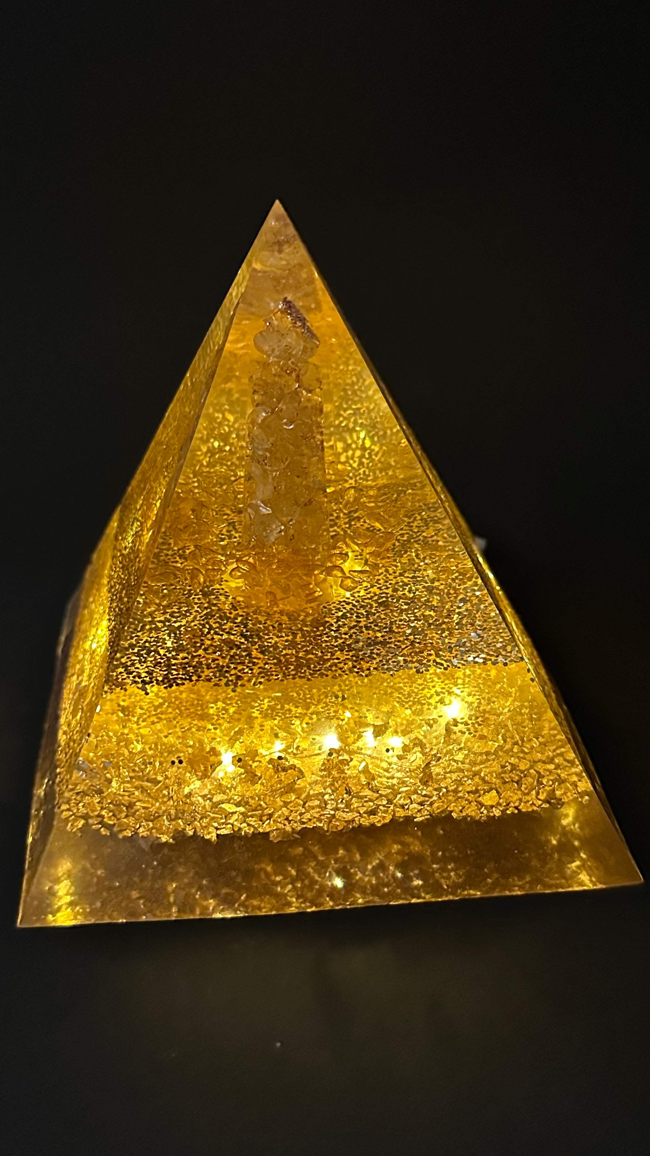Gold Orgonite LED Pyramid