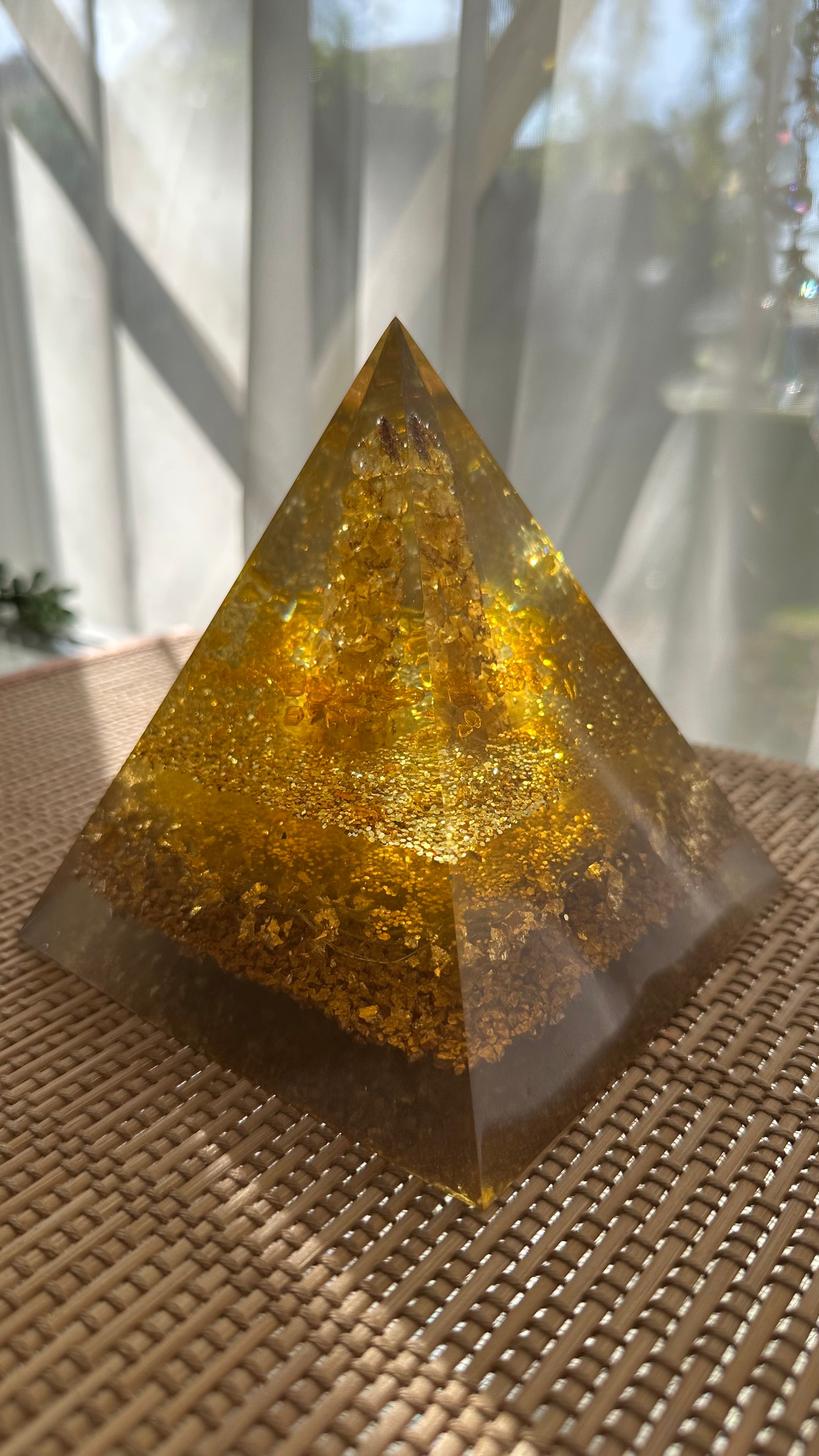Gold Orgonite LED Pyramid