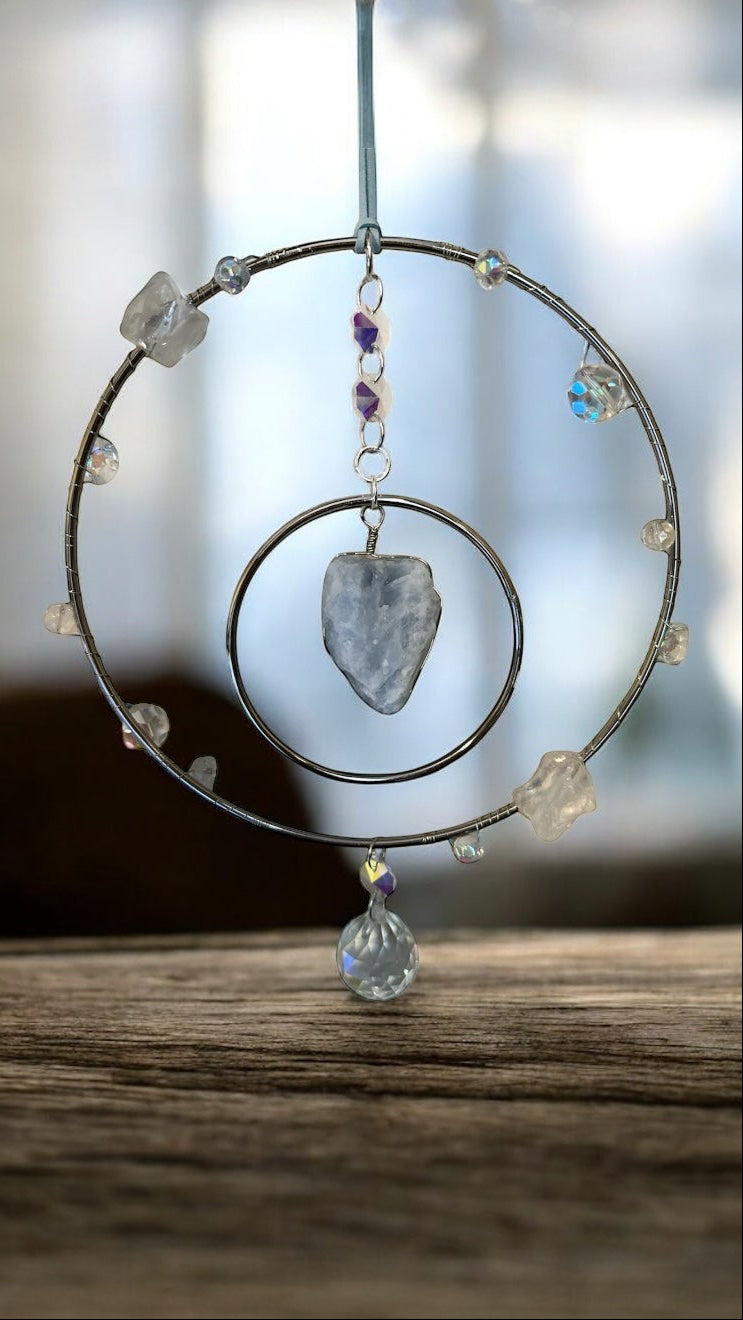 Blue Calcite Crystal Suncatcher