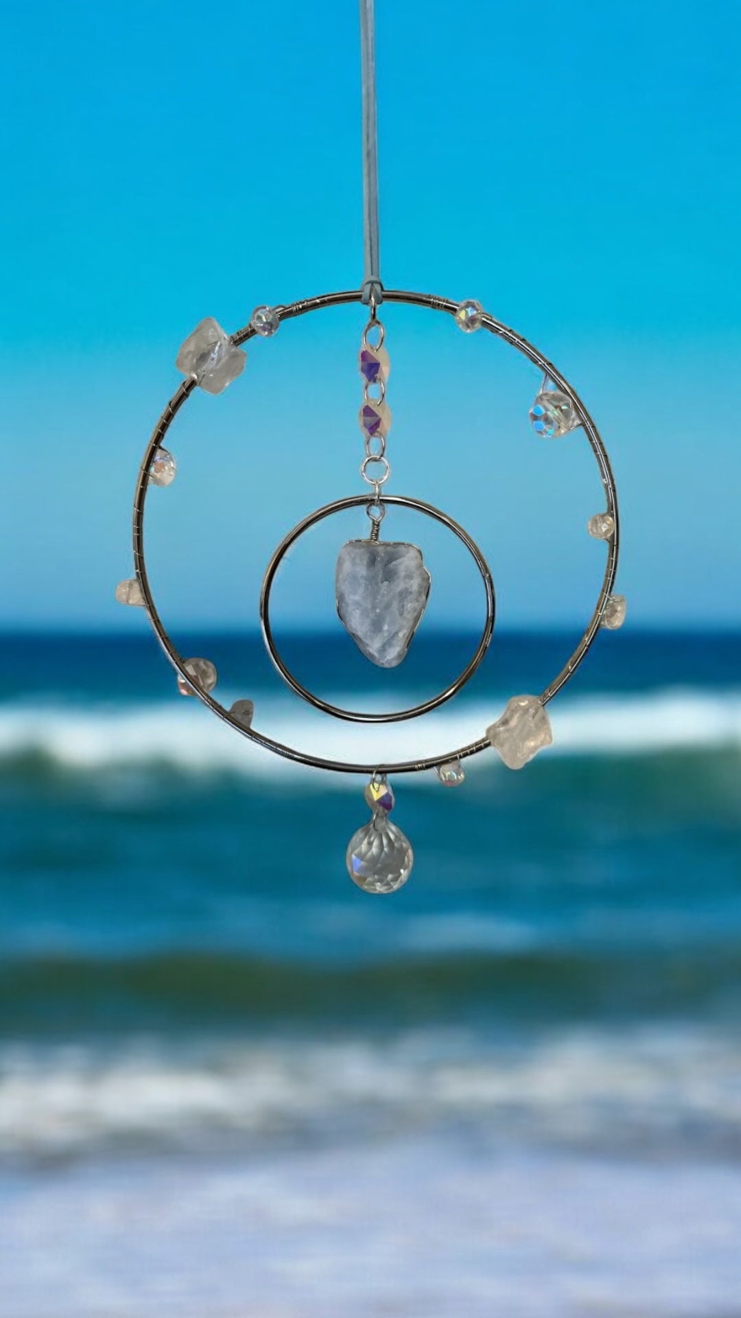 Blue Calcite Crystal Suncatcher