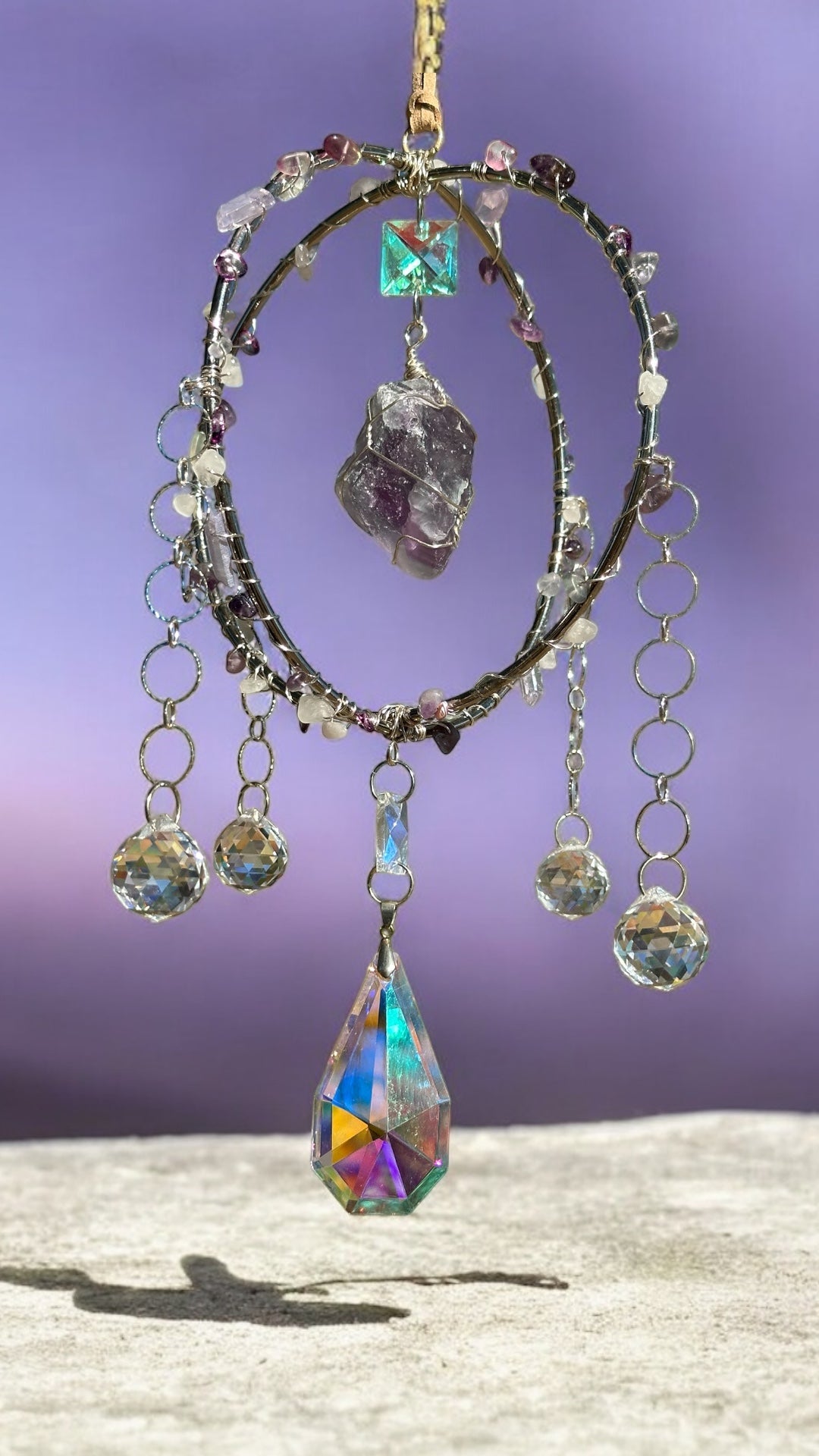 Fluorite & Amethyst Crystal Suncatcher