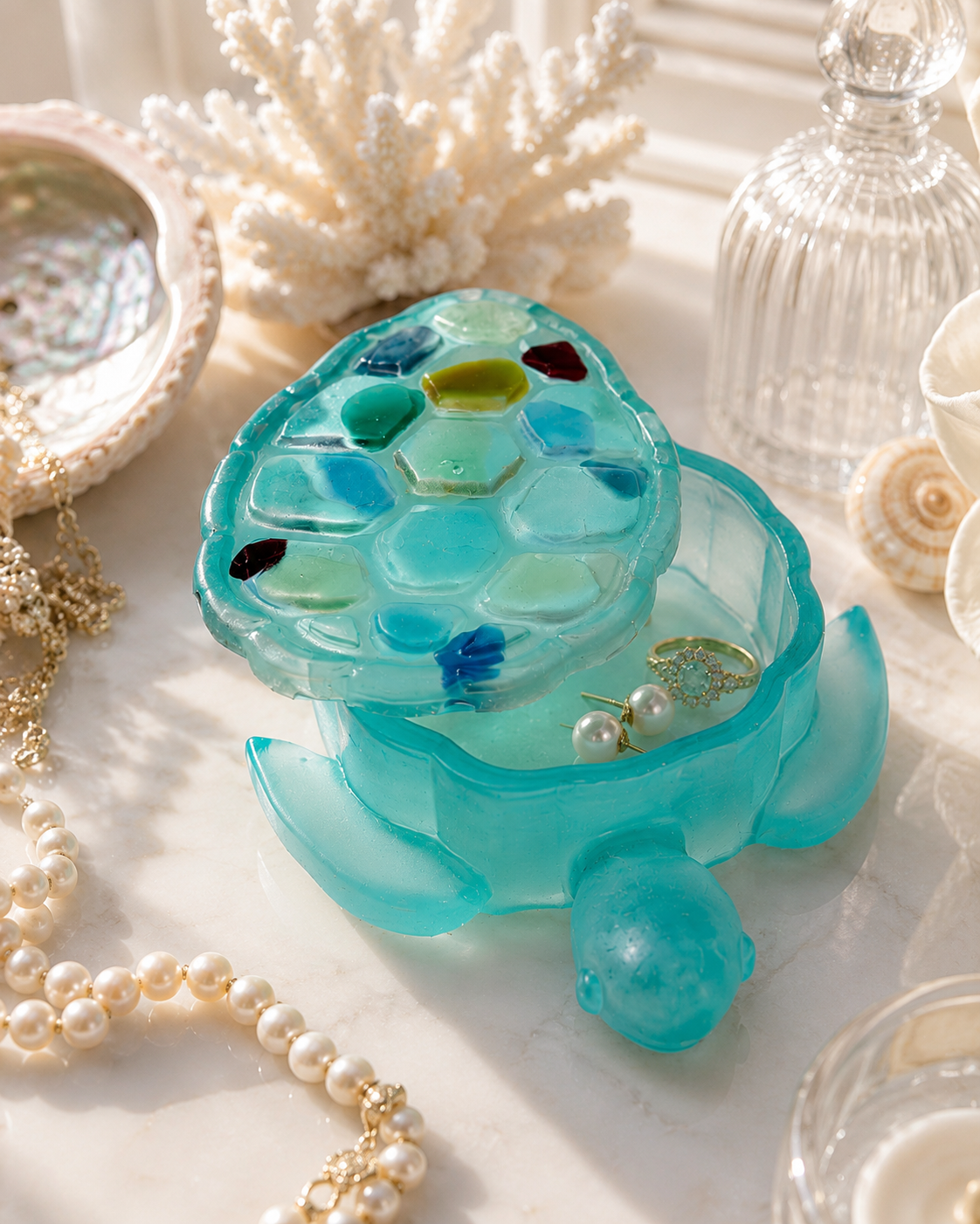Sea Glass Turtle Trinket Box