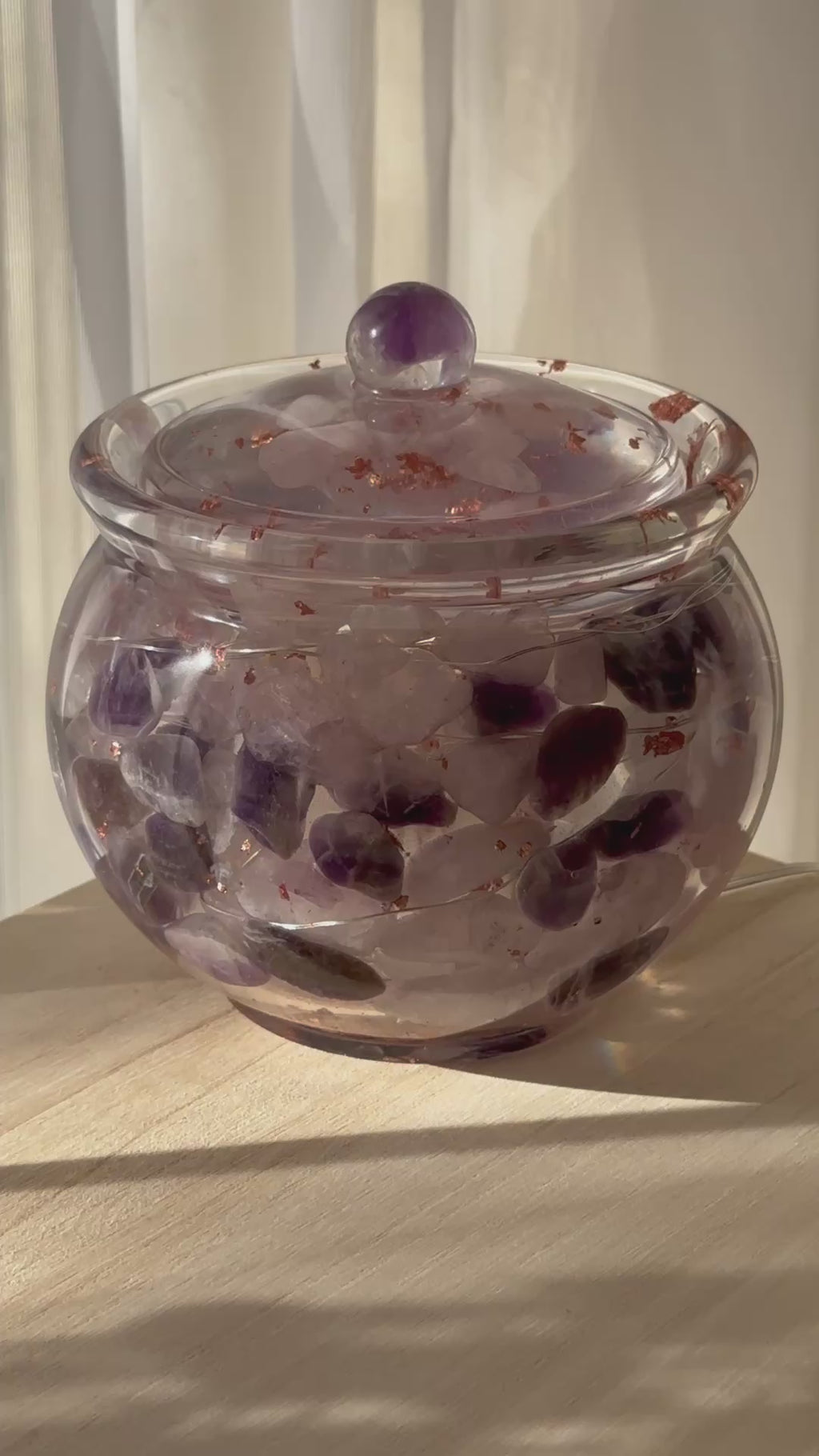 Crystal Heart of Light™ | Rose Quartz & Amethyst LED Jar